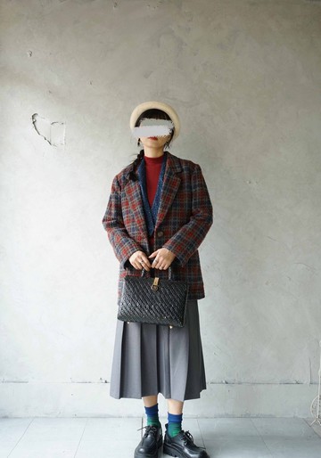 尋寶古著-英倫紅色系格紋毛料西裝外套