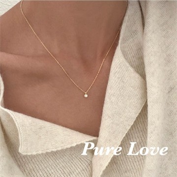 Pure Love樂芙 / 正韓 銀飾【S925純銀】N01047簡約通體純銀項鍊MINI單鑽小鋯石鎖骨鏈短項鏈/ 金銀
