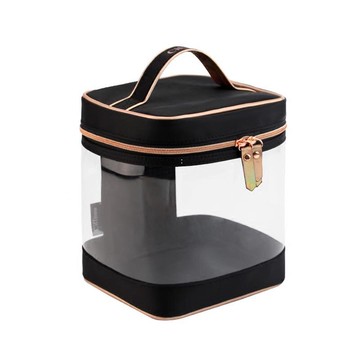 簡約大容量透明pvc防水化妝圓桶刷桶護膚品包圓形收納手提箱