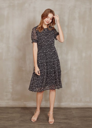 輕快唯美朵花雪紡散襬洋裝