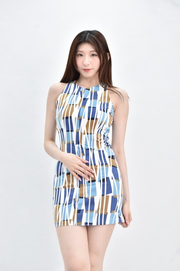 (S) single 條紋無袖藍色洋裝