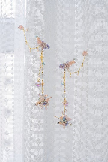 花願小船耳環伴煙火花球吊墜 (連耳骨夾)