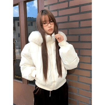 Codibook｜韓國 wonderwonder 連帽絨毛拼接寬鬆短版羽絨外套［預購］羽絨外套 女裝