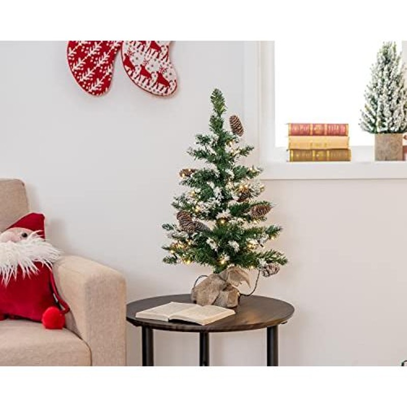 BestBuy ミニ クリスマスツリー 64cm LEDライト付き 松かさ付き 雪化粧 ...