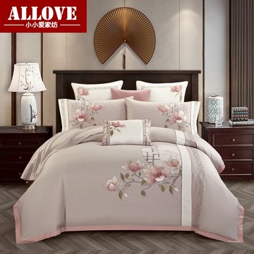 中式民族風60s支四件套純棉刺繡花六件套中國風全棉婚慶夏季新品