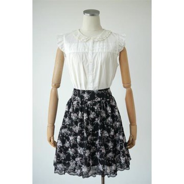 Amoment 日本原單 甜美清新氣質 精致鉤花領花型扣全棉小飛袖襯衫