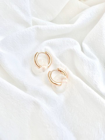 白水晶平安扣圈式耳環