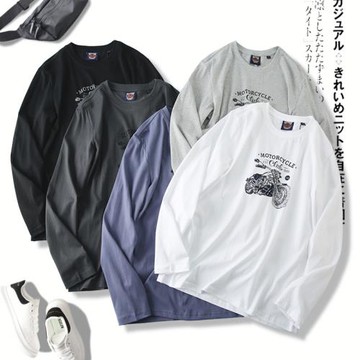 口碑好貨！新疆長絨棉！外貿男裝阿美咔嘰機車印花圓領長袖T恤潮