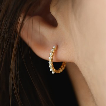 Cadence 環形經典珍珠易扣耳環 925純銀鍍18K金