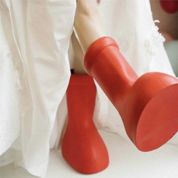 現貨Big Red Boots時尚防水男女同款大紅靴雨靴紅色戰靴卡通童靴