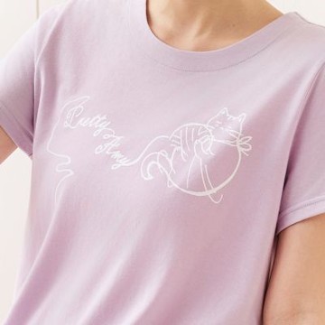 華歌爾睡衣-Pretty Amy M-LL純棉針織少女居家休閒-短袖褲裝睡衣(青藍紫)LWY98261V7