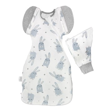 OhBabyLying 夏季輕薄款可換袖成長包巾 L 藍色兔兔