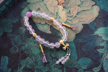 天然粉晶手鏈 十八子手持手鏈搭配紫云母轉運珠宮廷十八子手捻