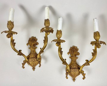 一對復古壁燈 約 1960 年 來自法國 鑿刻鍍金青銅