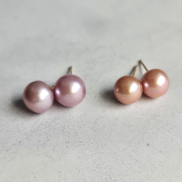 日本國產淡水珍珠 8mm 單鑽耳環 兩色可選 薰衣草・裸粉色 醫療級不鏽鋼 簡約設計