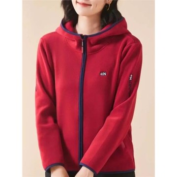 搖粒絨長袖連帽衛衣女秋季新款拉鏈開衫刺繡上衣時尚寬松遮肚外套