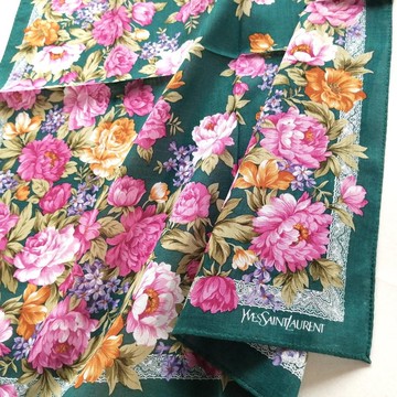 Yves Saint Laurent 古董手帕 英式玫瑰 19 x 18.5 英吋