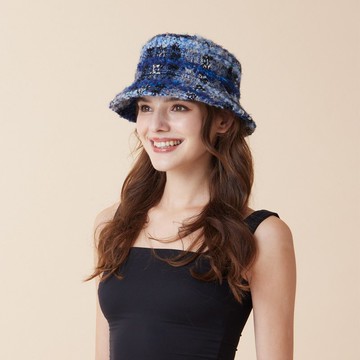 JULIET 花呢桶帽 - 藍格紋