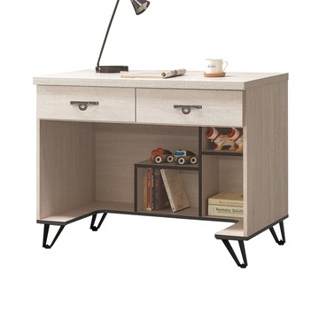 【Hampton 漢汀堡】安娜利鋼刷白3.5尺雙抽書桌