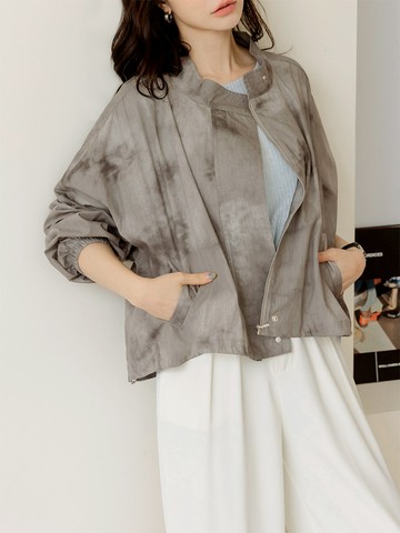 純棉渲染立領抽繩拉鏈外套