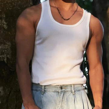 重磅硬漢美式純棉螺紋背心男打底汗衫修身無袖運動健身坎肩白色