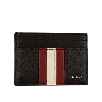 [平輸]BALLY Mythos 再生皮革紅白條紋卡片夾/名片夾(黑色)