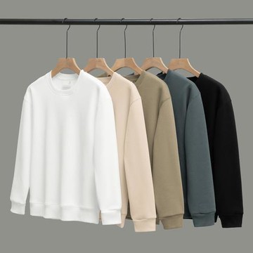 320g重磅衛衣男秋冬款加絨加厚純色白色圓領無帽上衣保暖長袖t恤