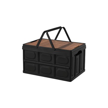 手提木蓋露營摺疊箱 小號 黑色 摺疊收納箱 露營箱  30L  1個