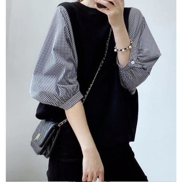 跨境2023日系外單樂天韓國亞馬遜假兩件拼接春夏新款設計寬松T恤