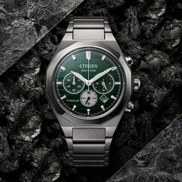 CITIZEN 星辰 Zenshin 新鈦度 限量 超級鈦光動能計時手錶-綠 CA4691-59X