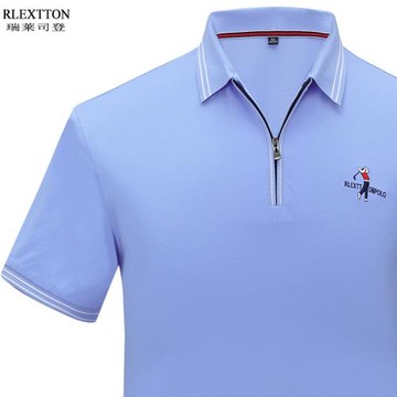 夏季拉鏈短袖T恤男裝翻領POLO衫高爾夫休閑上衣服 珠地網眼絲光棉