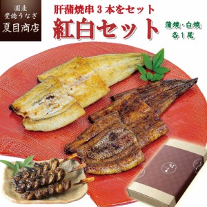 うなぎ 国産 贈り物用 蒲焼 白焼 155-167g×各1尾と肝蒲焼き串×3本 大盛2人前 送料無料 豊橋うなぎ お歳暮 クリスマス ギフト プレゼン