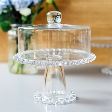蛋糕罩  玻璃蛋糕罩透明珠珠邊蛋糕盤小物收納罩保鮮防塵罩甜品盤【MJ17932】