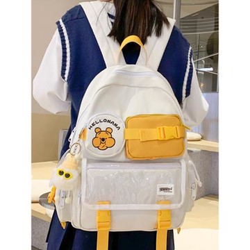 日系可愛小熊掛件書包女大容量初高中學生雙肩包輕便外出旅游背包