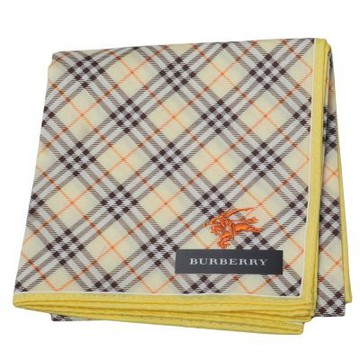 BURBERRY 黃邊淺黃底斜格紋騎士刺繡LOGO圖騰帕領巾(51CM)