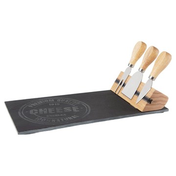 EXCELSA 餐具組  1套  磁吸刀架輕食盤 + 3個起司刀叉  黑色 + 褐色