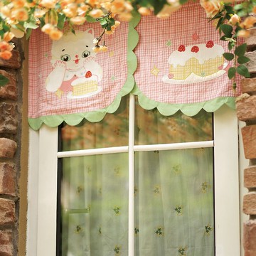 貓咪蛋糕 80s復古昭和 短門簾 刺繡布藝