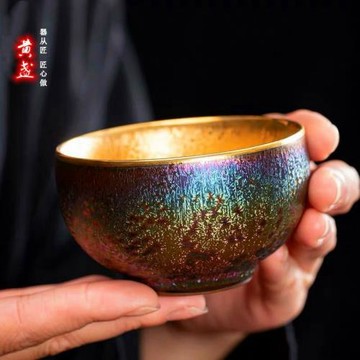黃金主人杯 24K純金大號建盞窯變鎏金杯子高檔家用送禮品單杯茶杯