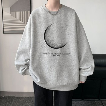 限時優惠 新款潮酷寬鬆圓領衛衣 oversize寬鬆衛衣男士春秋冬季無帽百搭加絨加厚長袖上衣港風外套
