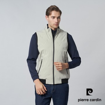 pierre cardin 皮爾卡登 男款 休閒壓暗紋保暖鋪棉背心-卡其色(5245364-84)