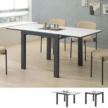 Boden-辛西亞2.7尺工業風多功能伸縮拉合岩板餐桌/造型餐桌/長桌/會議桌(寬80~160公分)-160x80x75cm