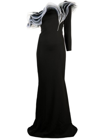 Ana Radu - layered-detail asymmetric gown - women - Polyester - M - Black