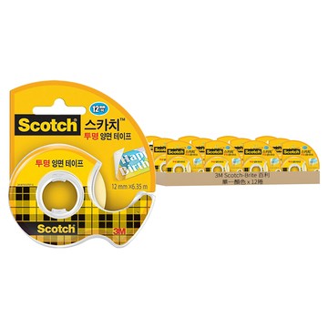 3M Scotch-Brite 百利 透明雙面膠 136 12mm x 6.35m  黃色  12捲