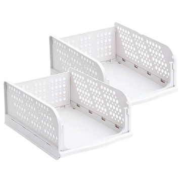 抽屜式折疊收納籃 多層疊放 鏤空透氣  44 x 33 x 19cm  白色  2個