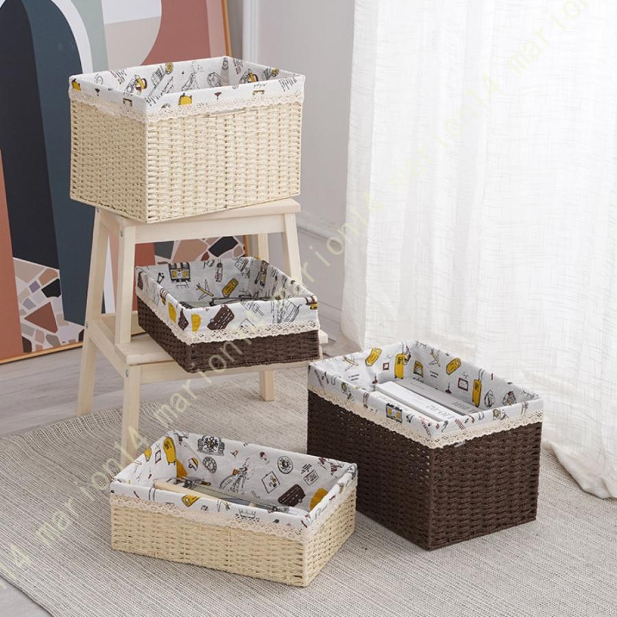 【ケース付き】バートン 2点セット【送料込み】 収納かご 卓上収納 藤かご 収納ボックス 収納バスケット田園風