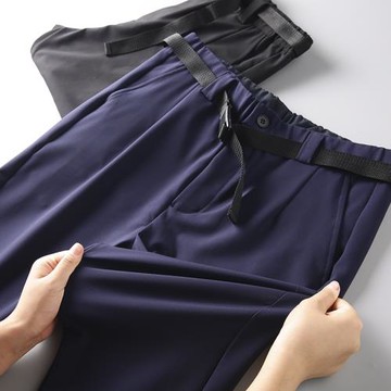 不容錯過！3D立體裁剪！垂墜抗皺！秋季新款男士卡扣腰帶休閑褲潮