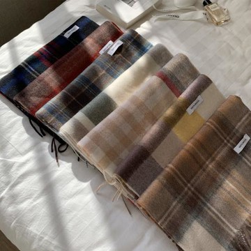 100%羊毛格子圍巾女2023冬季新款高級感復古英倫風保暖護頸小圍脖