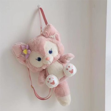 日系甜美可愛毛絨卡通粉色小狐貍雙肩背包樂園出游背包女生禮物