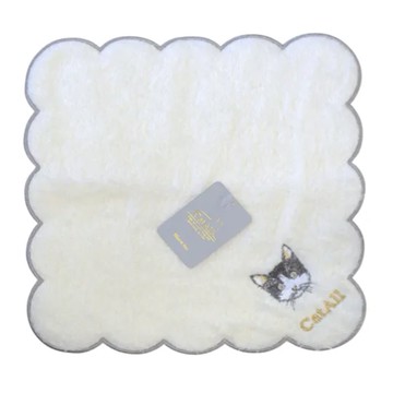 日本 貓咪波浪邊手帕-白 約22×22cm (JN499-254)