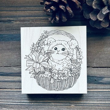 no.180 籃與貓 - 祝福 - 楓木印章
